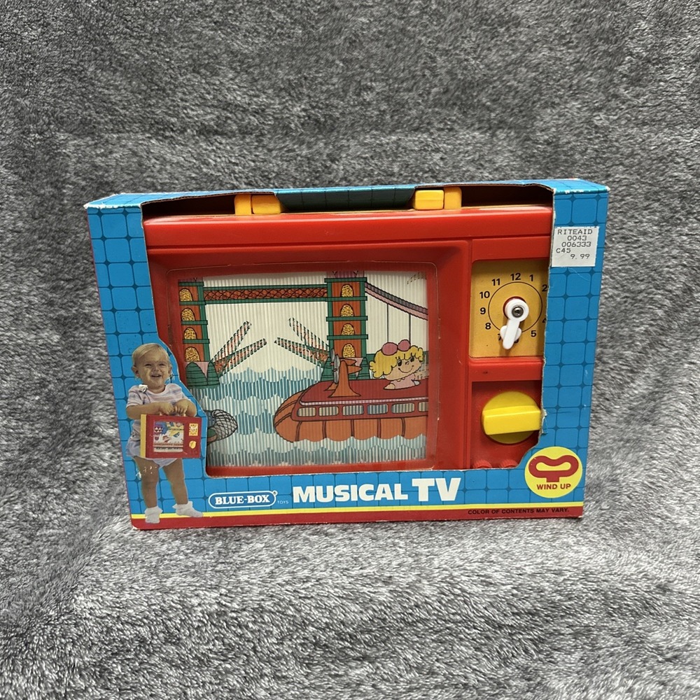VTG 1979 Blue Box Working Wind Up Musical TV Toy "London Bridge" Original Box